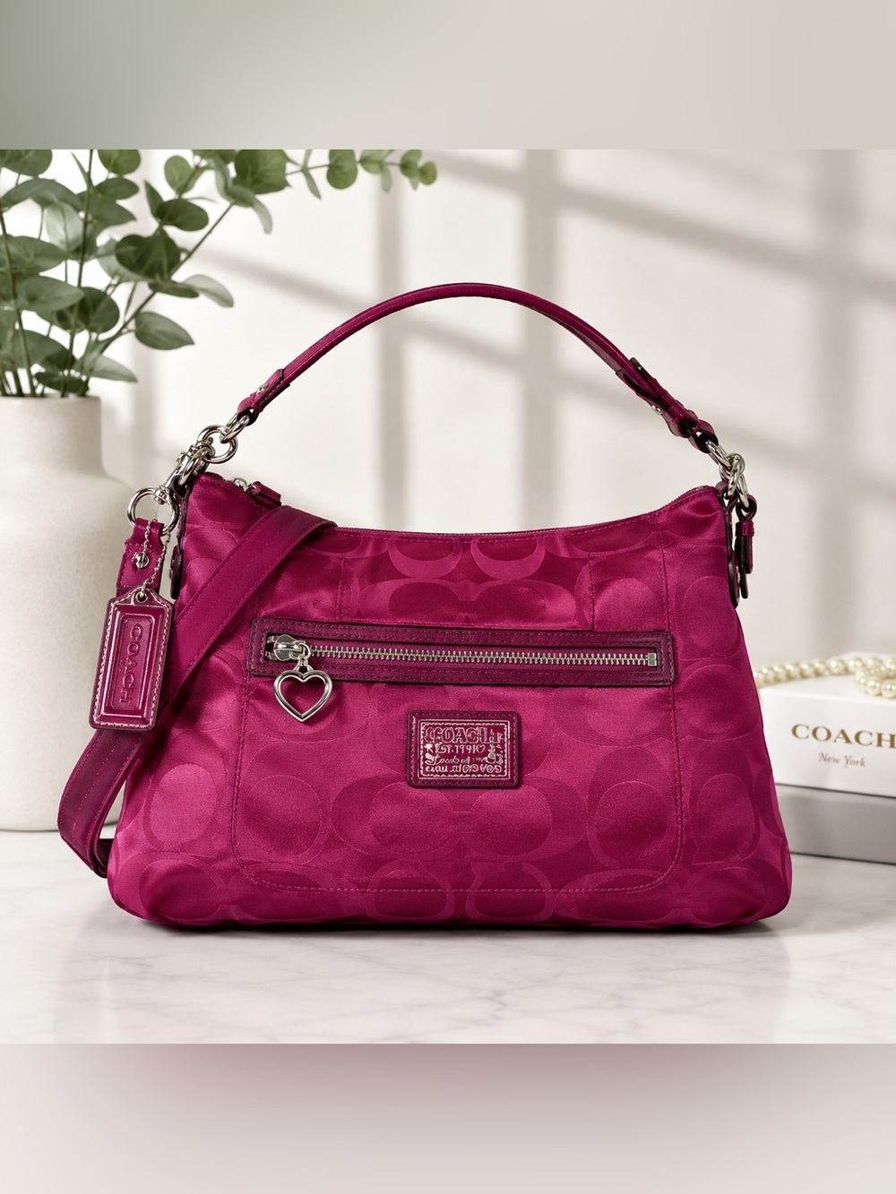 Coach Daisy Signature Hobo Crossbody Bag F20064 Berry Jacquard Patent Y2K